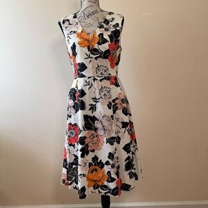 Ann Taylor Factory Bold Floral Fit & Flare Dress Size Large Cotton Garden Party